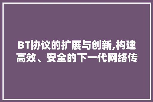 BT协议的扩展与创新,构建高效、安全的下一代网络传输技术