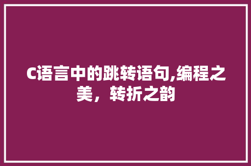 C语言中的跳转语句,编程之美，转折之韵