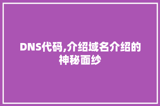 DNS代码,介绍域名介绍的神秘面纱