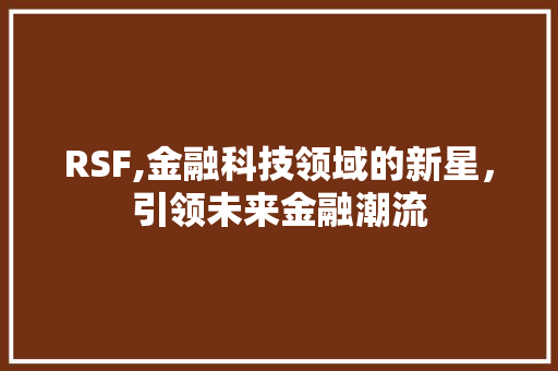 RSF,金融科技领域的新星，引领未来金融潮流