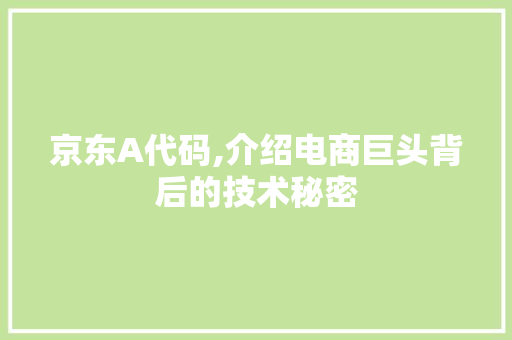 京东A代码,介绍电商巨头背后的技术秘密