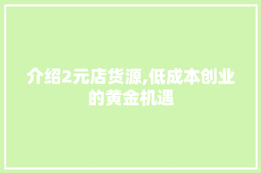 介绍2元店货源,低成本创业的黄金机遇