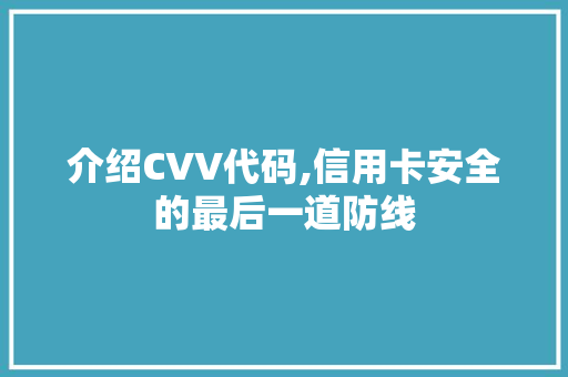 介绍CVV代码,信用卡安全的最后一道防线