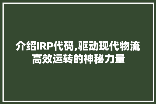 介绍IRP代码,驱动现代物流高效运转的神秘力量