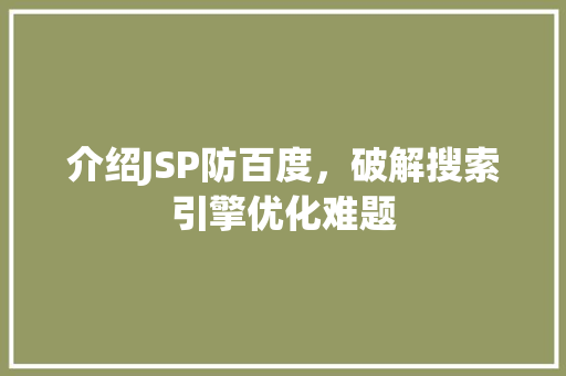 介绍JSP防百度，破解搜索引擎优化难题