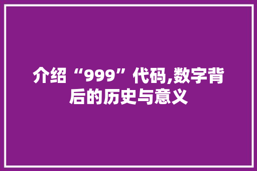 介绍“999”代码,数字背后的历史与意义