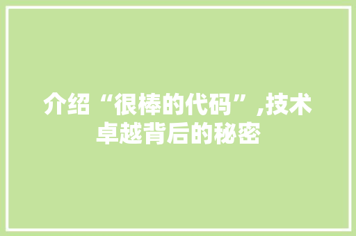 介绍“很棒的代码”,技术卓越背后的秘密