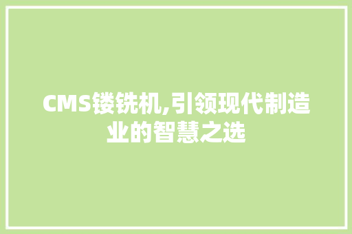 CMS镂铣机,引领现代制造业的智慧之选