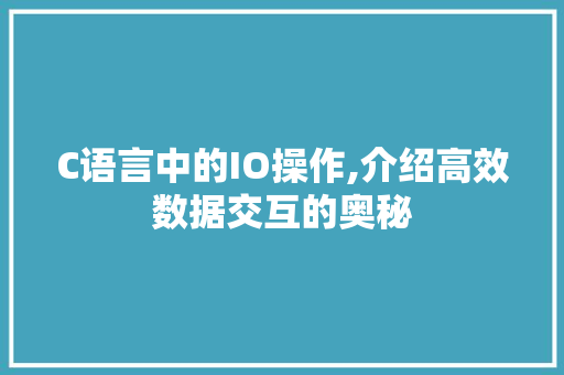 C语言中的IO操作,介绍高效数据交互的奥秘