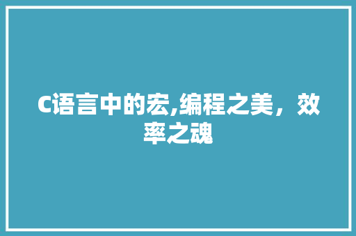 C语言中的宏,编程之美，效率之魂