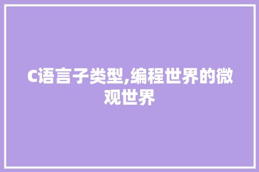 C语言子类型,编程世界的微观世界