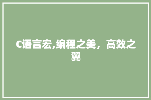 C语言宏,编程之美，高效之翼