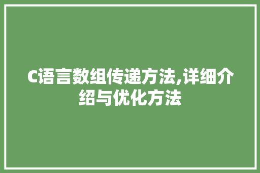 C语言数组传递方法,详细介绍与优化方法