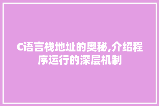 C语言栈地址的奥秘,介绍程序运行的深层机制