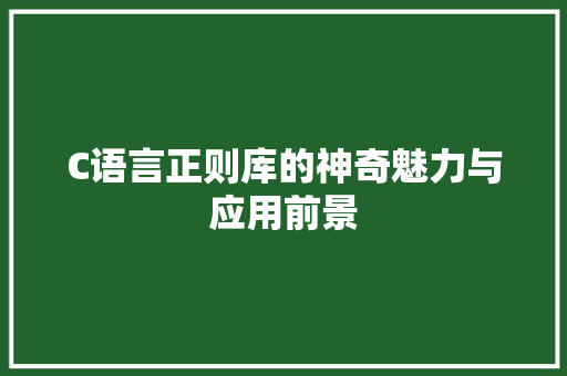 C语言正则库的神奇魅力与应用前景