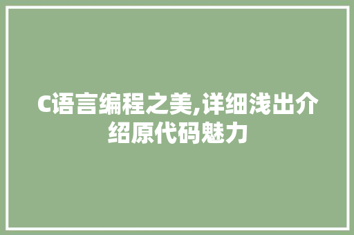 C语言编程之美,详细浅出介绍原代码魅力