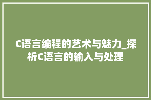 C语言编程的艺术与魅力_探析C语言的输入与处理