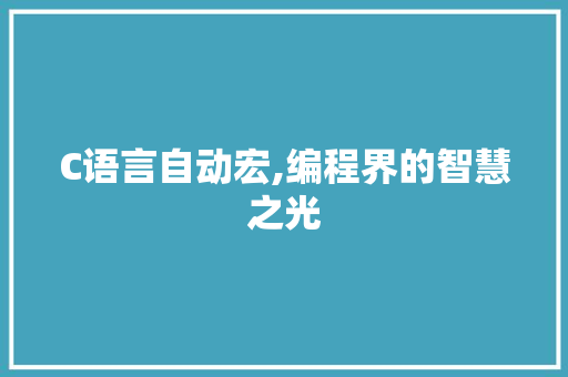 C语言自动宏,编程界的智慧之光