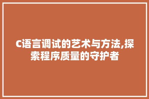 C语言调试的艺术与方法,探索程序质量的守护者