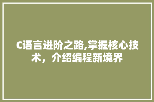 C语言进阶之路,掌握核心技术，介绍编程新境界