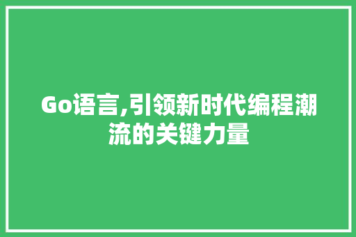 Go语言,引领新时代编程潮流的关键力量 Python