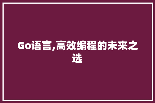 Go语言,高效编程的未来之选