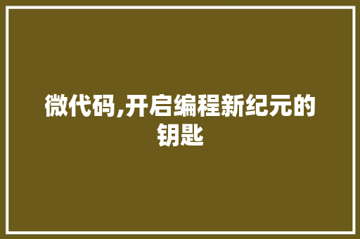 微代码,开启编程新纪元的钥匙