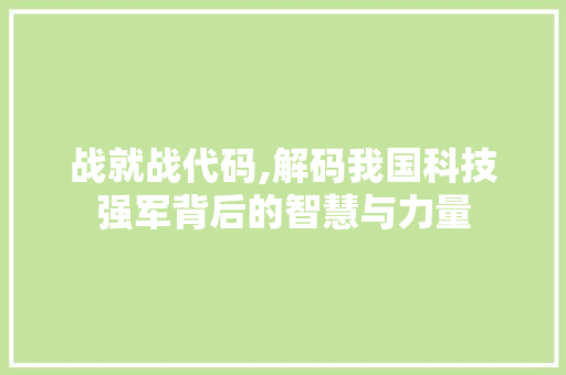 战就战代码,解码我国科技强军背后的智慧与力量