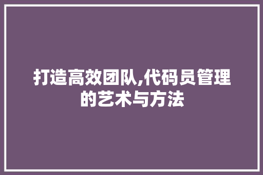 打造高效团队,代码员管理的艺术与方法