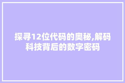 探寻12位代码的奥秘,解码科技背后的数字密码