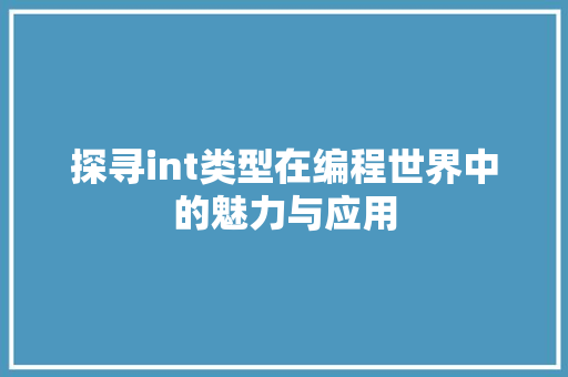 探寻int类型在编程世界中的魅力与应用