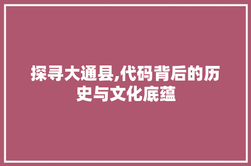 探寻大通县,代码背后的历史与文化底蕴