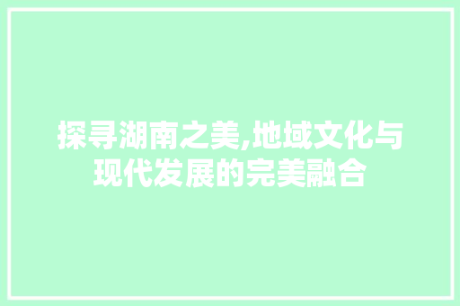 探寻湖南之美,地域文化与现代发展的完美融合