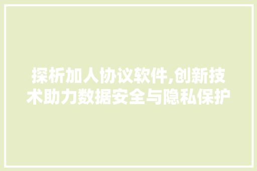 探析加人协议软件,创新技术助力数据安全与隐私保护