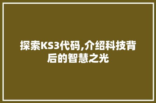 探索KS3代码,介绍科技背后的智慧之光