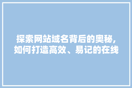 探索网站域名背后的奥秘,如何打造高效、易记的在线品牌