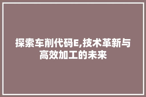 探索车削代码E,技术革新与高效加工的未来 Ruby