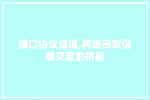 接口协议管理,构建高效信息交流的桥梁