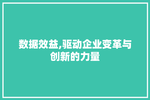 数据效益,驱动企业变革与创新的力量