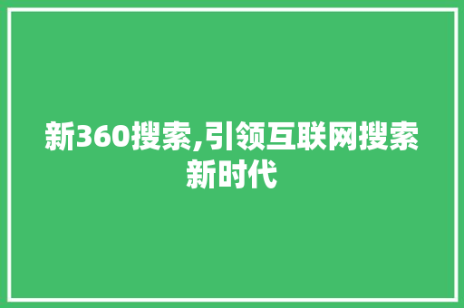 新360搜索,引领互联网搜索新时代