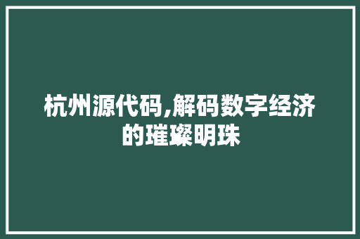 杭州源代码,解码数字经济的璀璨明珠