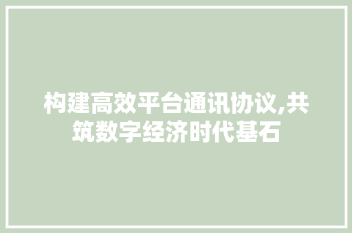 构建高效平台通讯协议,共筑数字经济时代基石