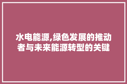 水电能源,绿色发展的推动者与未来能源转型的关键