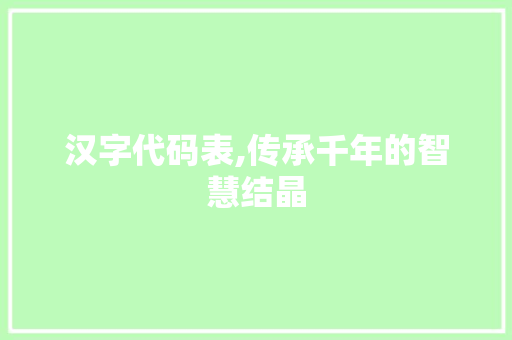 汉字代码表,传承千年的智慧结晶