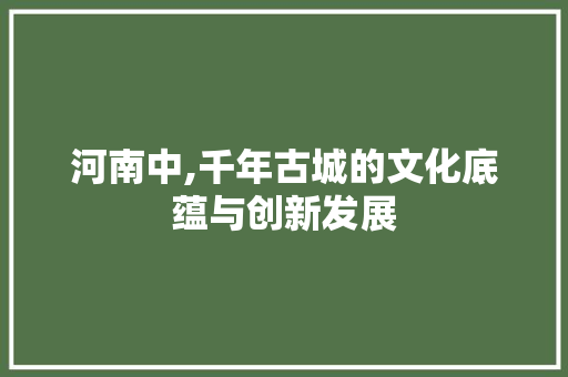 河南中,千年古城的文化底蕴与创新发展