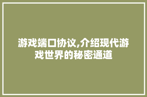 游戏端口协议,介绍现代游戏世界的秘密通道