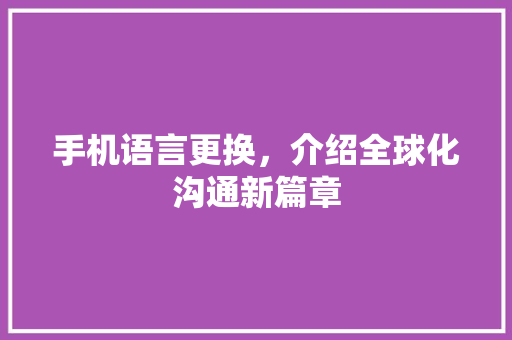 手机语言更换，介绍全球化沟通新篇章 Java