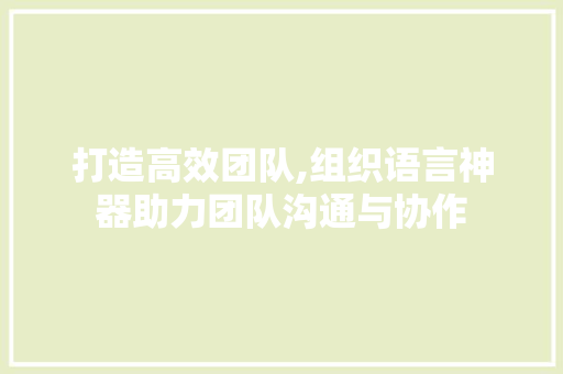 打造高效团队,组织语言神器助力团队沟通与协作 Python