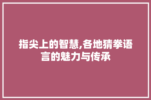 指尖上的智慧,各地猜拳语言的魅力与传承