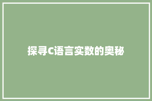 探寻C语言实数的奥秘